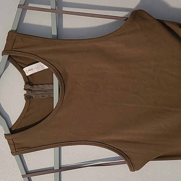 Anthropologie Daily Practice Olive Green Racer Back Ruched Asymmetrical Dress S - Picture 4 of 10